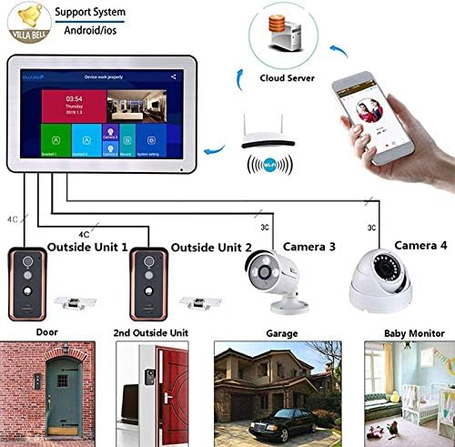וידאו פעמון אלחוטית Wifi טלפון דלת וידאו פעמון האינטרקום מערכת כניסה 10 אינץ וידאו הפעמון בבית עם 2 HD 1080P קווי מצלמה